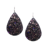 Glitter Leather Teardrop Dangle Earrings